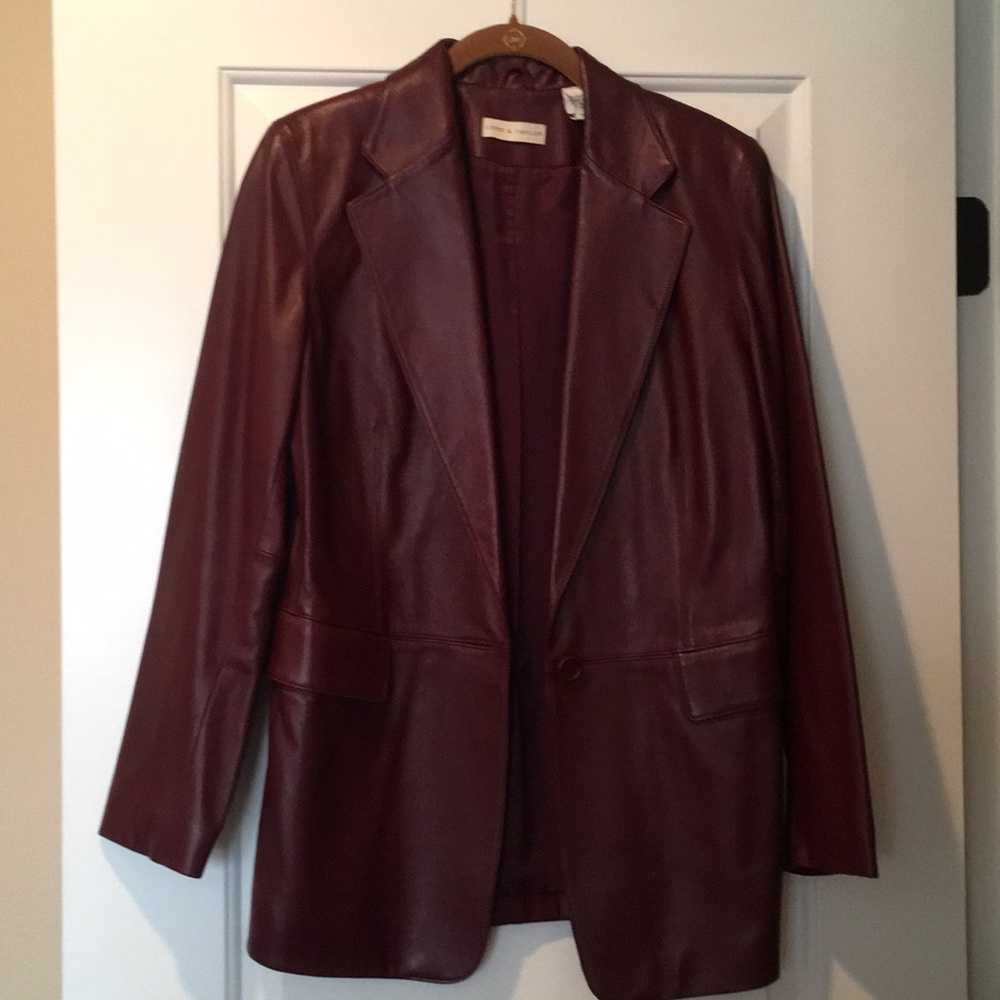 Lord and Taylor Burgundy Leather Blazer